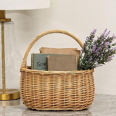 Natural Willow Oval Gathering Basket w Handle - The Fox Decor